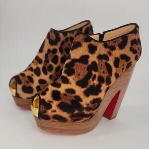 Christian Louboutin Leopard Pony Hair Peep Toe Platform Booties Size 36 (US 6)